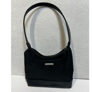 Nine West Black Fabric Faux Leather Shoulder Bag Y2K Minimalist Small Purse